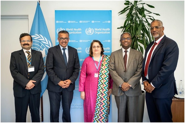 Meeting of Ms. Parveen Mehta, Deputy Comptroller and Auditor General (HR, IR & Coordination) with Dr. Tedros Adhanom Ghebreyesus, Director General of World Health Organisation (WHO) at Geneva on 26 May 2022