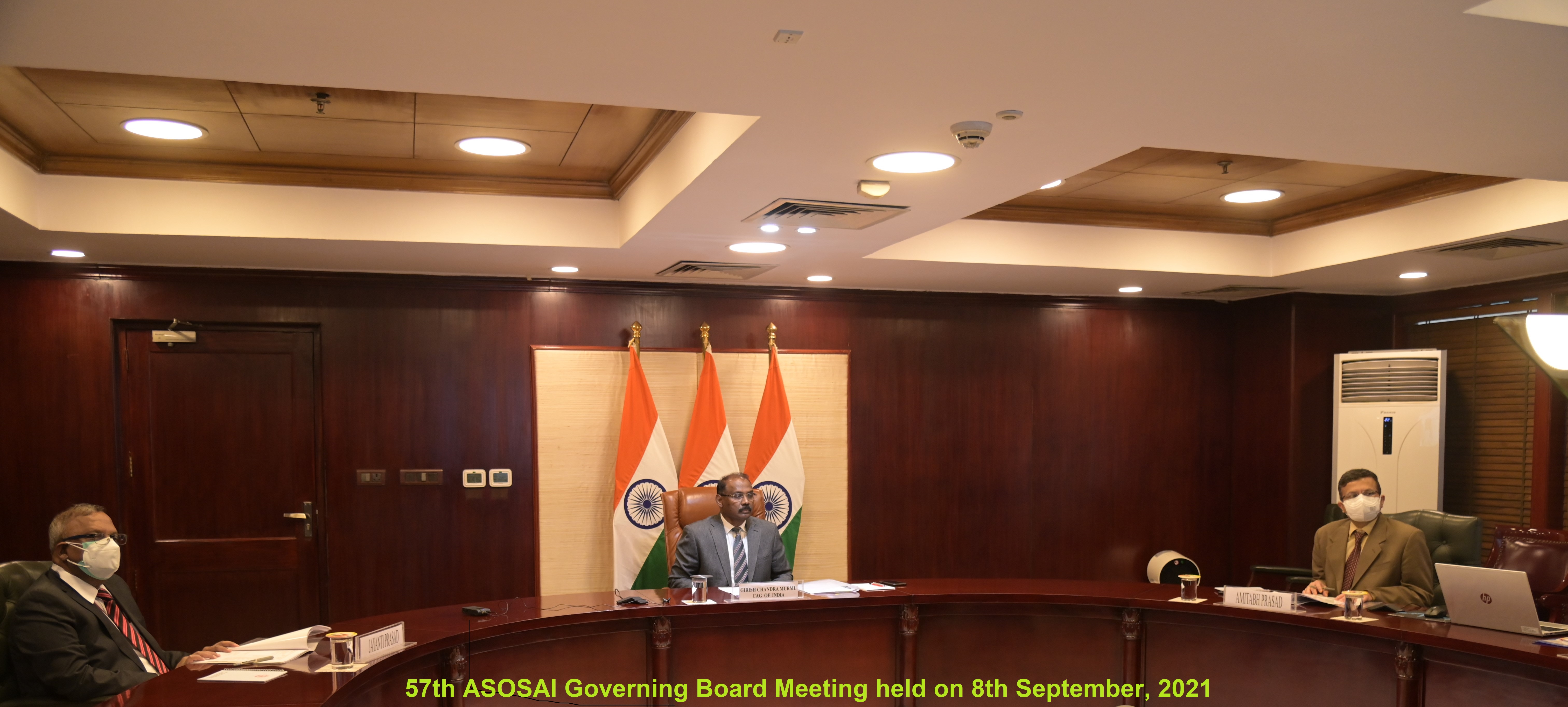 The CAG attending the 57th Governing Board Meeting hosted by SAI Thailand, held virtually on 08.09.2021.