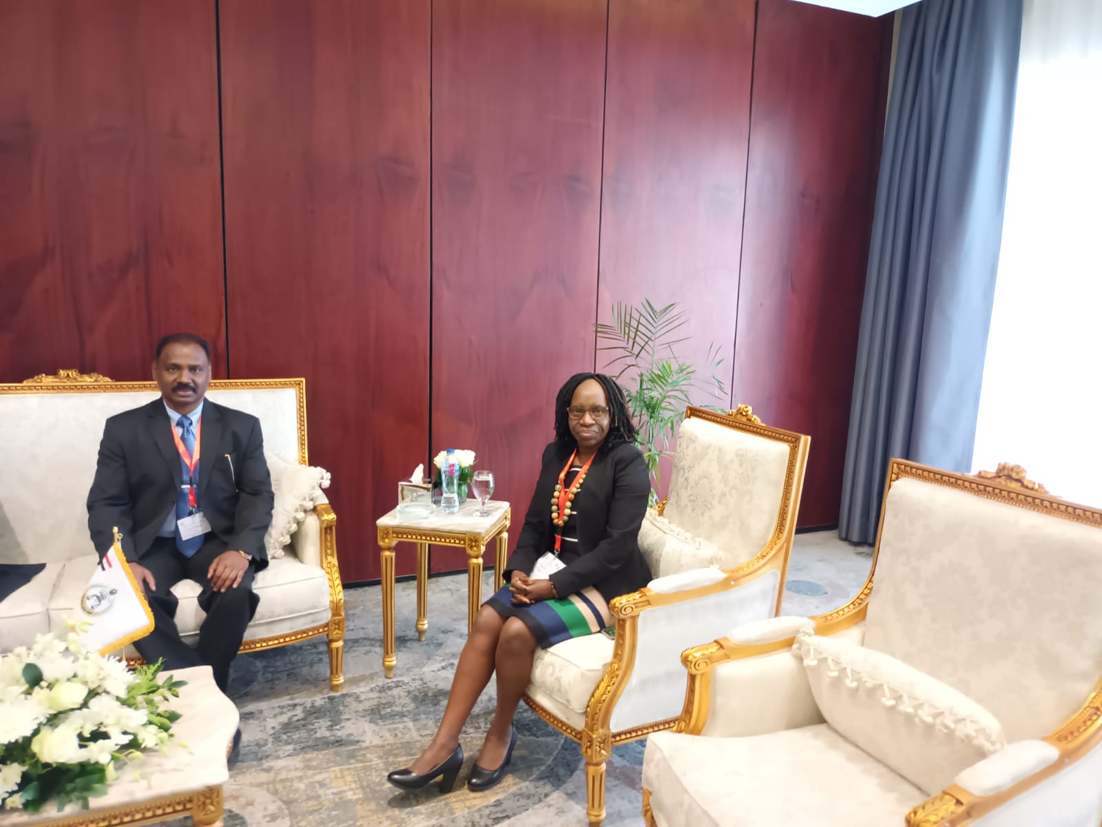 CAG of India, Sh. Girish Chandra Murmu in conversation with Auditor General of the Office of the Auditor General of Kenya, Ms. Nancy Gathungu on the sidelines of the 14th KSC SC Meeting held in Cairo, Egypt from 12th to 14th September, 2022
